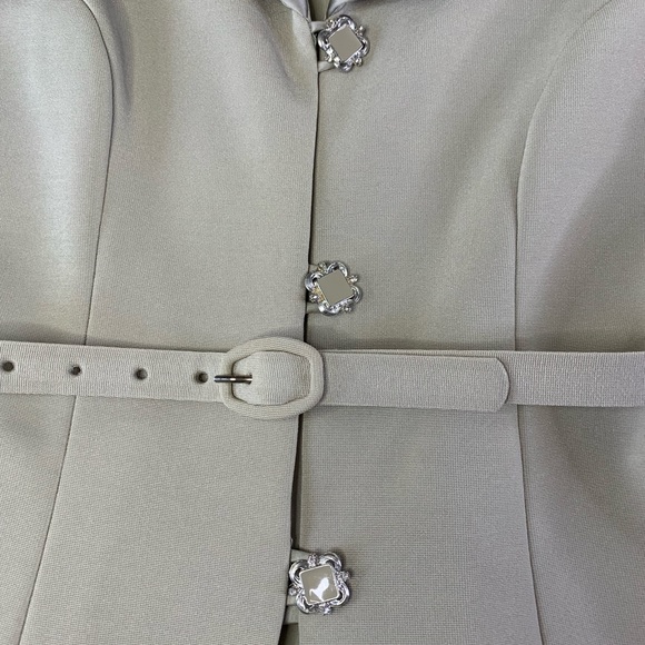 Vintage Lori Weidner Evenings Ivory 2 piece Suit 6 Satin Belted Blazer Skirt - Picture 4 of 16